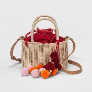 Straw Pom Pom Convertible Bag